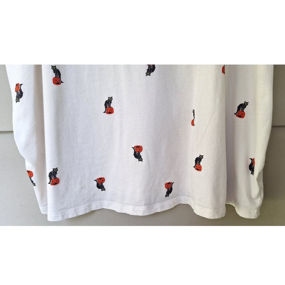 Old Navy Women's Halloween Black Cat Pumpkin 100% Cotton White T Shirt XXL - Picture 8 of 10